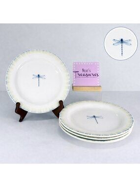 Portmeirion LAKESIDE Dragonfly Blue Green Yellow 9 1/8 Lunch Salad  Plates Set 4